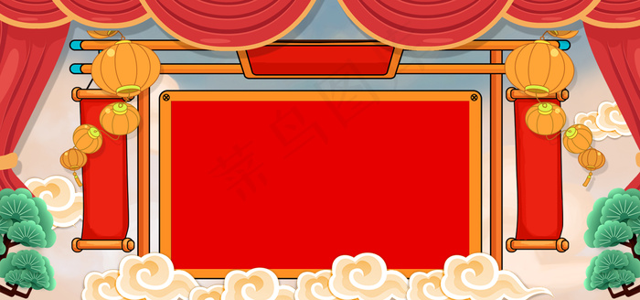年货节简约复古卡通门楼banner(1920*900px 	       )psd模版下载