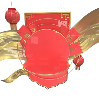 红色金色电商舞台,免抠元素