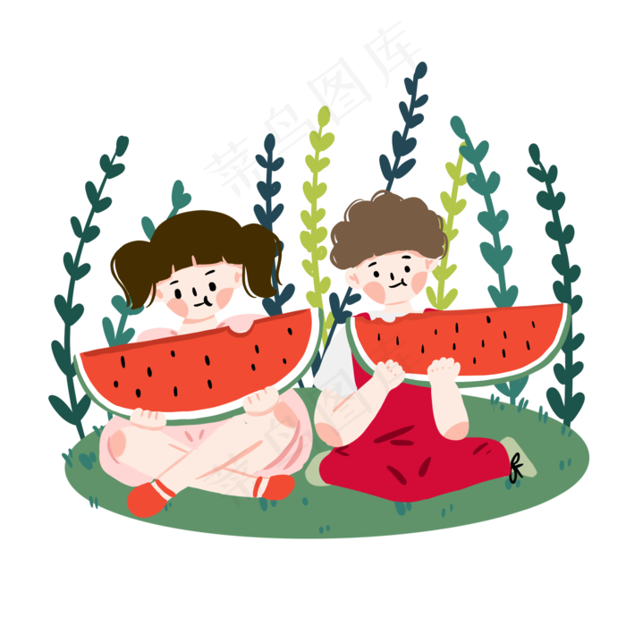 手绘夏至吃西瓜