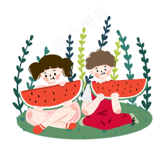 手绘夏至吃西瓜
