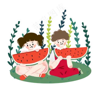 手绘夏至吃西瓜