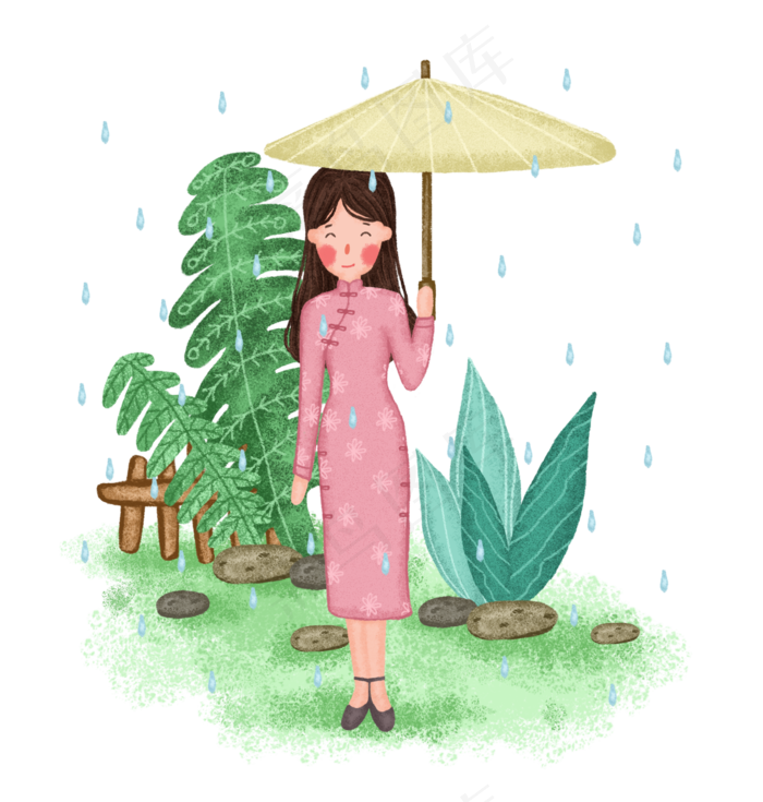 清明节下雨打伞的女孩PNG免抠图