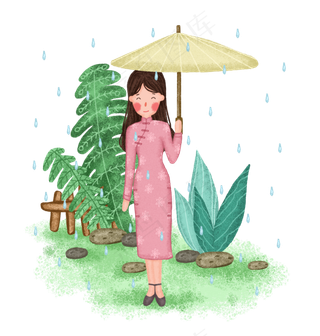清明节下雨打伞的女孩PNG免抠图