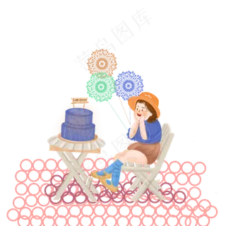 儿童节小女孩坐在椅子上吃蛋糕