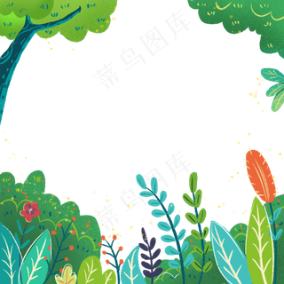 春天小清新风格绿植红花边框