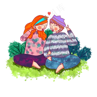 卡通风格清明情侣踏青出游