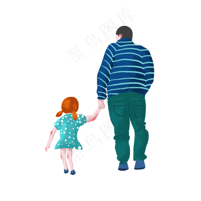 父亲节可爱手绘扁平风父亲与儿子