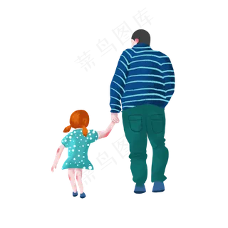 父亲节可爱手绘扁平风父亲与儿子
