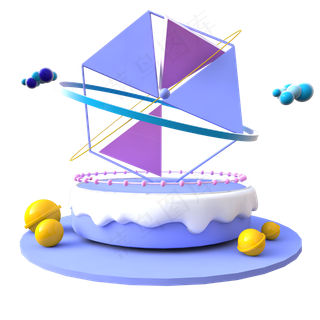 C4D节日庆祝暖色系风车蛋糕