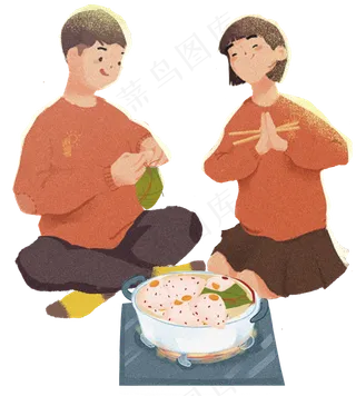 两个在吃粽子的男孩