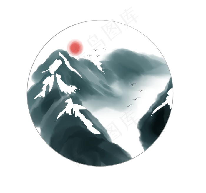 美丽的水墨山水插画