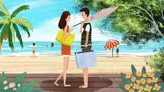 暑假情侣海边度假小清新