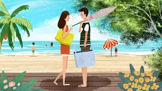暑假情侣海边度假小清新