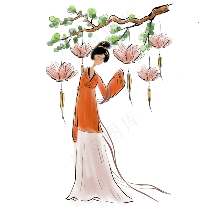 赏灯的古代少女(2000X2000(DPI:300))psd模版下载