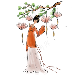 赏灯的古代少女