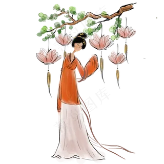赏灯的古代少女