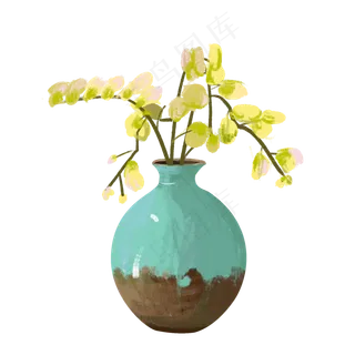 手绘文艺陶瓷插花花瓶,免抠元素