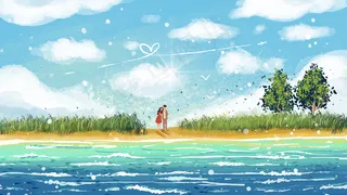 情侣海边大场景小清新