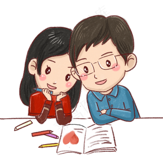 写日记的卡通情侣