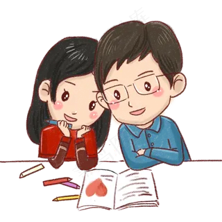 写日记的卡通情侣