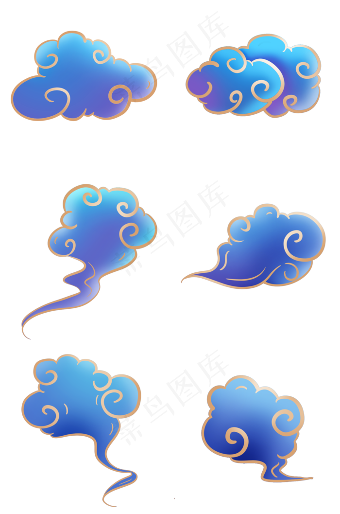 金边蓝色祥云,免抠元素(2000X3020(DPI:72))psd模版下载