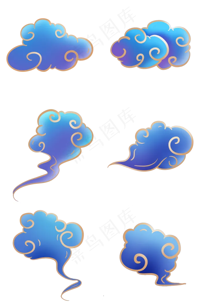 金边蓝色祥云,免抠元素(2000X3020(DPI:72))psd模版下载