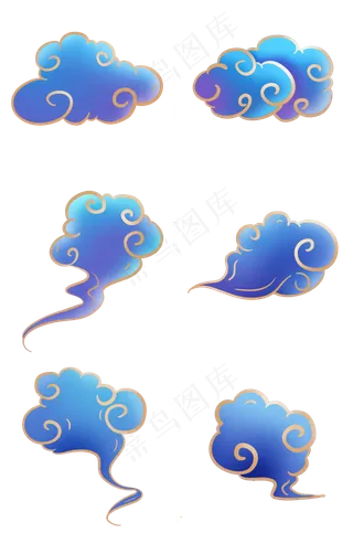 金边蓝色祥云,免抠元素