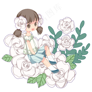 春分人物和白色鲜花,免抠元素