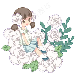 春分人物和白色鲜花,免抠元素