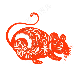 红色老鼠窗花,免抠元素