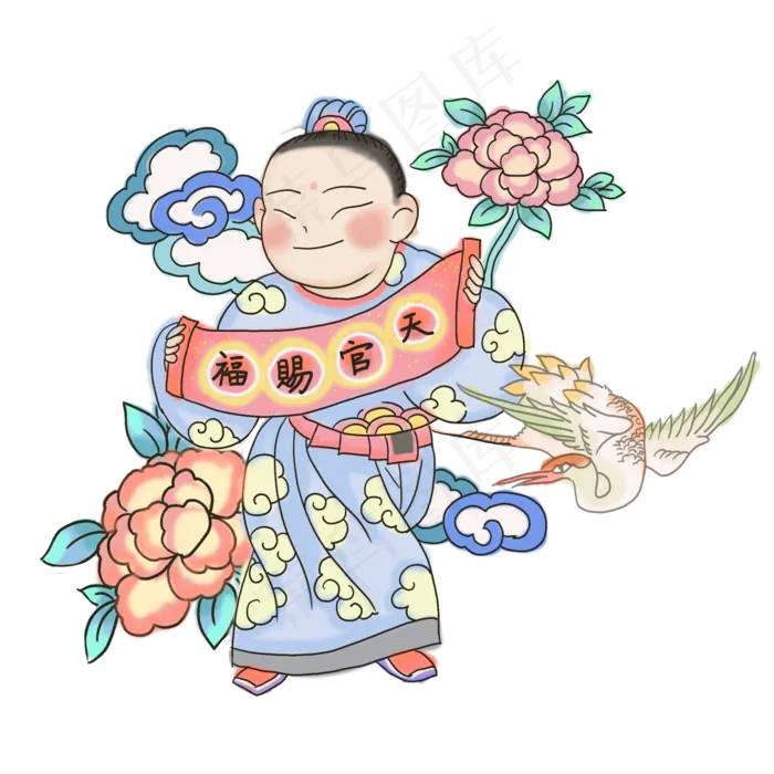 中国福娃高官厚禄牡丹仙鹤高升P(2000X2000(DPI:300))psd模版下载