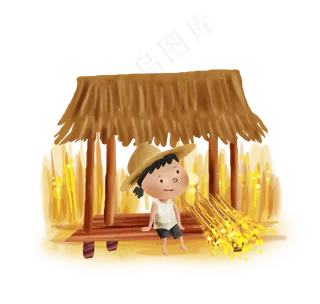 立秋秋天草棚里的男孩,免抠元素