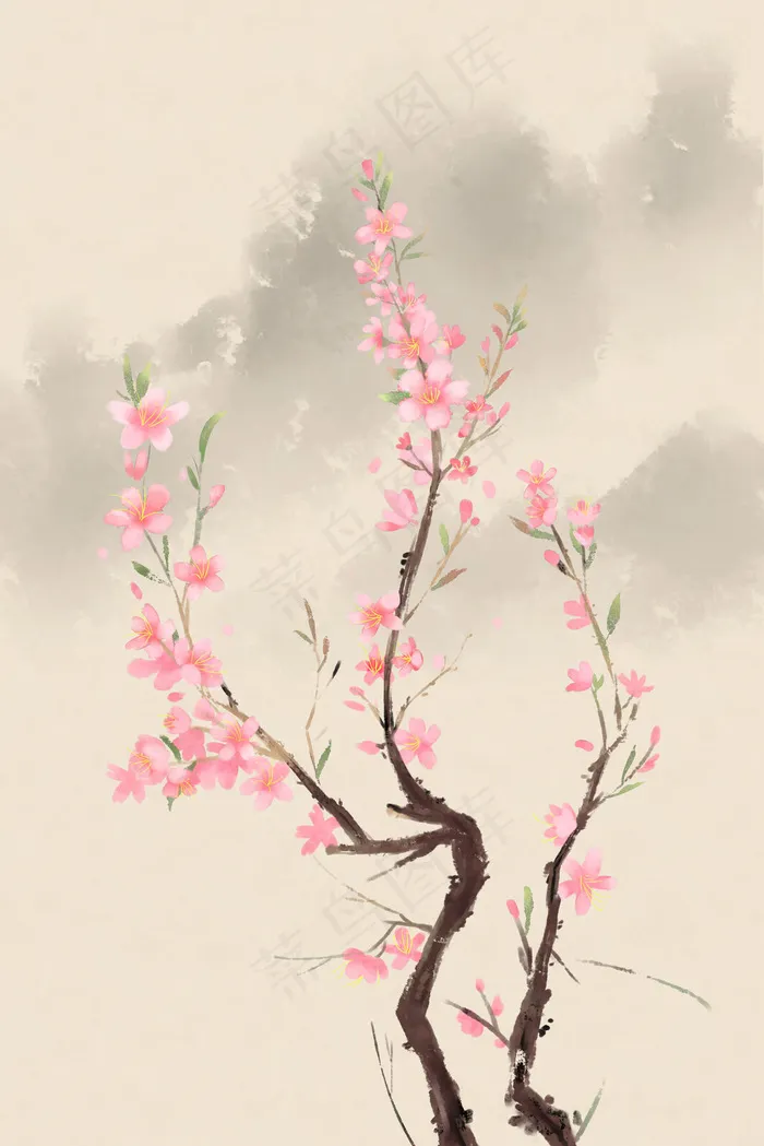 中国风水墨风桃花(3545*5315px 300 dpi )psd模版下载
