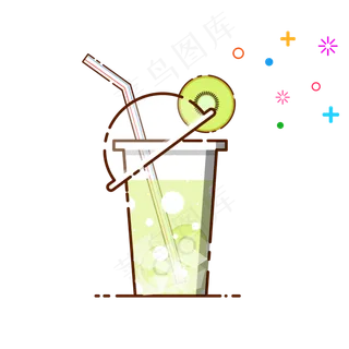 手绘矢量MBE风格猕猴桃饮料