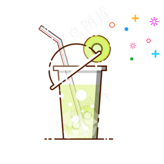 手绘矢量MBE风格猕猴桃饮料