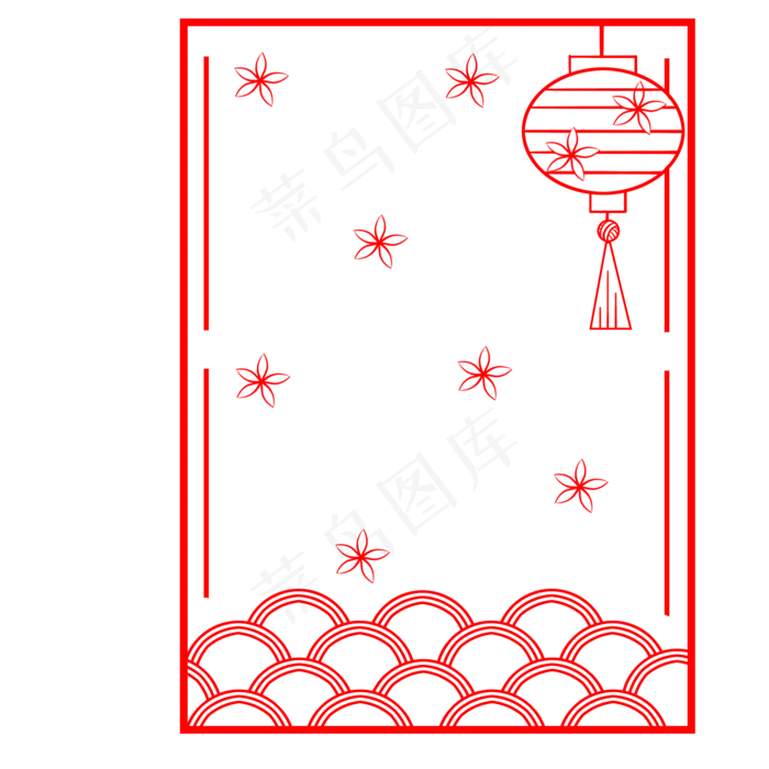 元旦红色的灯笼边框,免抠元素