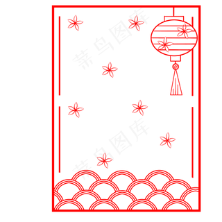 元旦红色的灯笼边框,免抠元素