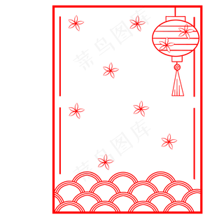 元旦红色的灯笼边框,免抠元素