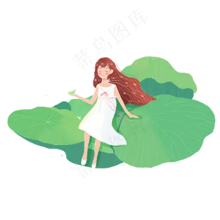夏日大暑荷叶女孩png素材