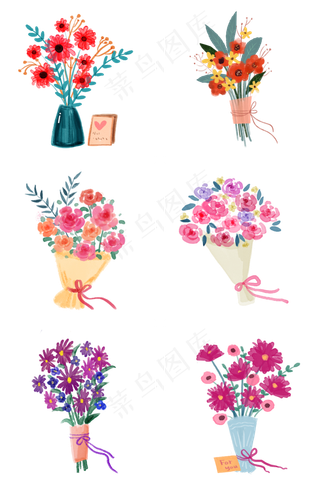 水彩手绘花朵花束组图PNG免抠