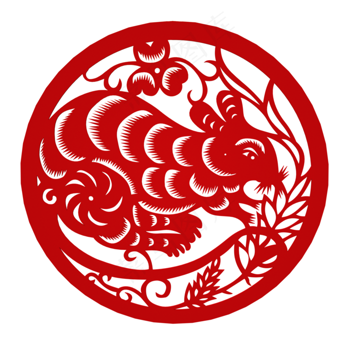 中国风剪纸十二生肖鼠,免抠元素(2000*2000px 300 dpi )