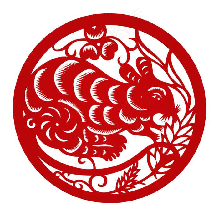 中国风剪纸十二生肖鼠,免抠元素