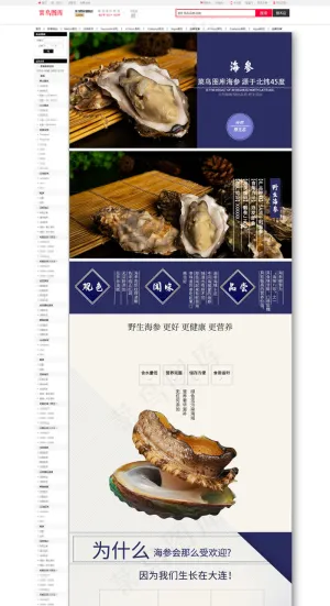 生鲜水产野生美味海参蓝色简约风电商设计详情页