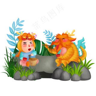 手绘吃龙须面png图,免抠元素