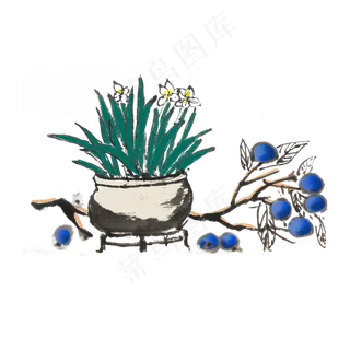 新鲜蓝莓水墨风手绘