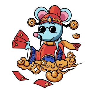 手绘国潮风鼠年形象,免抠元素