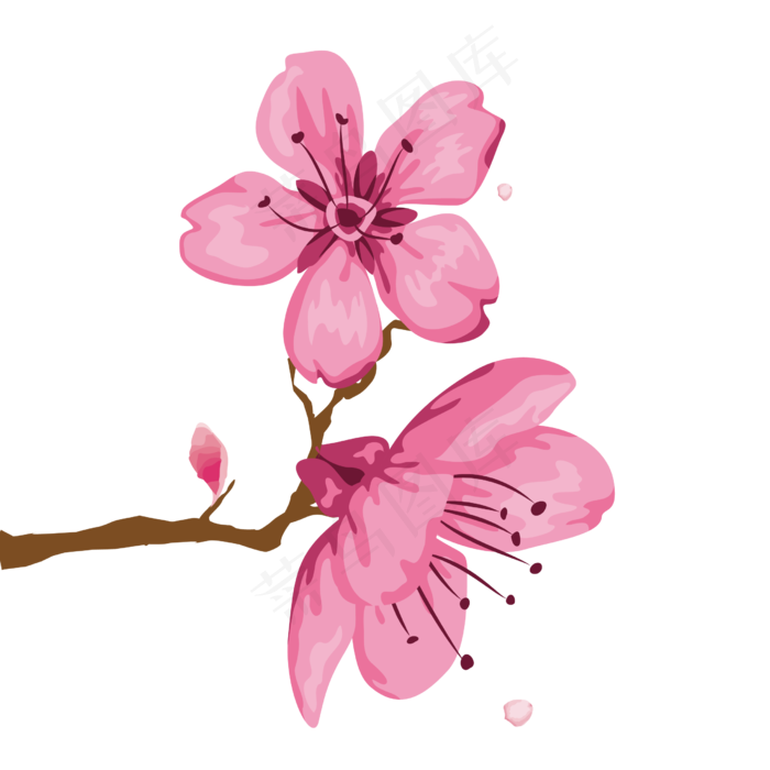 粉色系一串桃花特写(2480*2480px 300 dpi )ai矢量模版下载