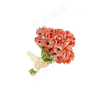 手捧玫瑰花婚礼花店手绘风格