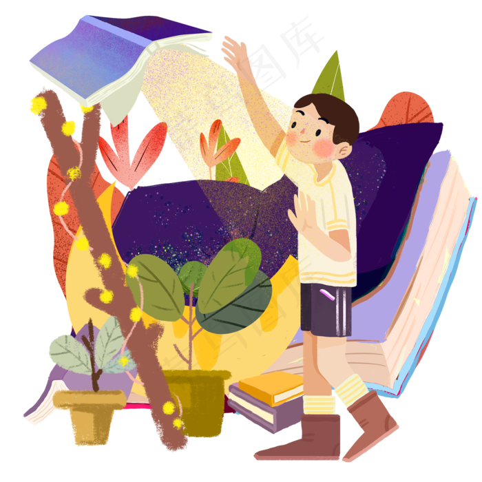 热爱读书阅读少年心灵世界浩瀚好,免抠元素