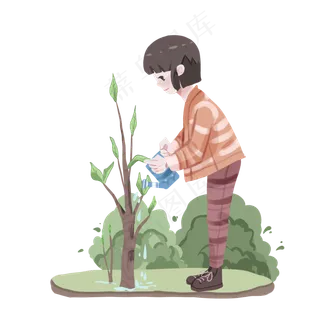 植树节浇水的小女孩